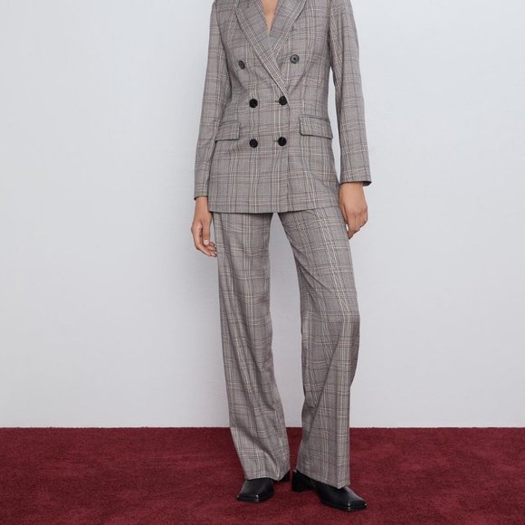 NWT Zara Gray Wide Leg Plaid Pants - Picture 3 of 4